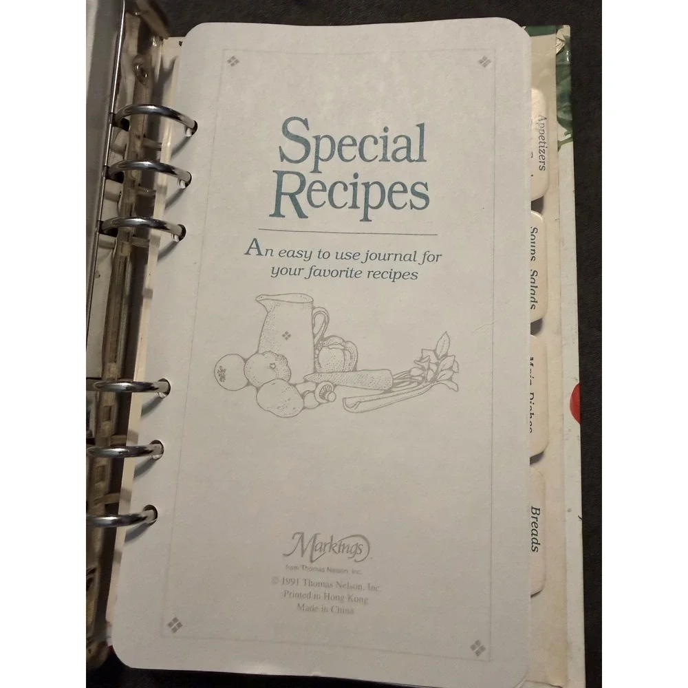 Vintage 1992 Markings Thomas Nelson Recipe Book Journal 6-Ring Binder Vegetable